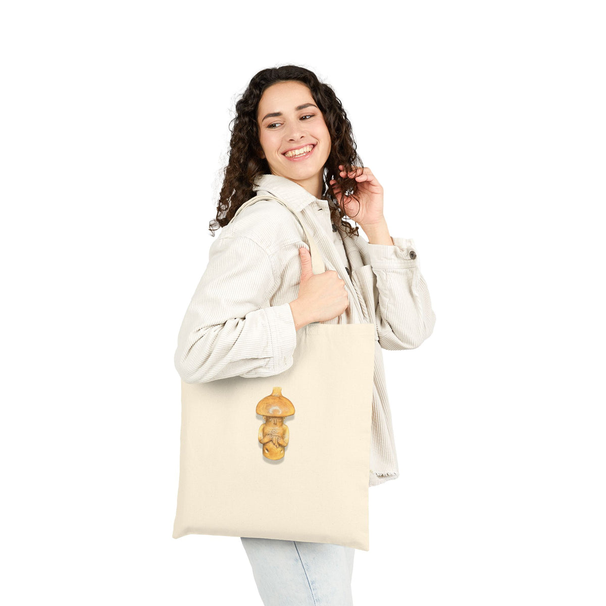 Muisca Mushroom Sculpture Cotton Canvas Tote — Artisanal Colombian Folklore Market Bag
