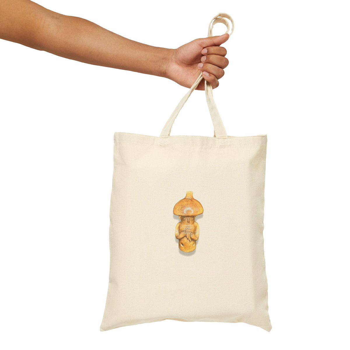 Muisca Mushroom Sculpture Cotton Canvas Tote — Artisanal Colombian Folklore Market Bag