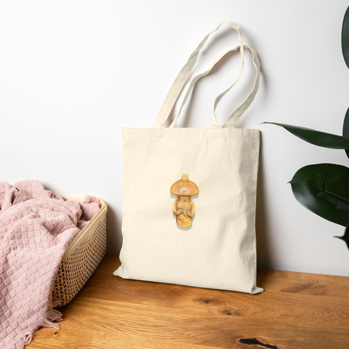 Muisca Mushroom Sculpture Cotton Canvas Tote — Artisanal Colombian Folklore Market Bag